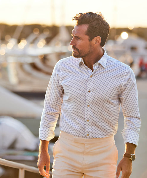 CHBD10202136 | White & Sky Geometric Print Sport Shirt