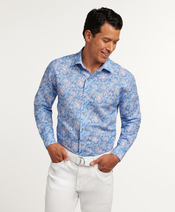 CBSM12500496 | Navy & Pink Paisley Linen Blend Sport Shirt