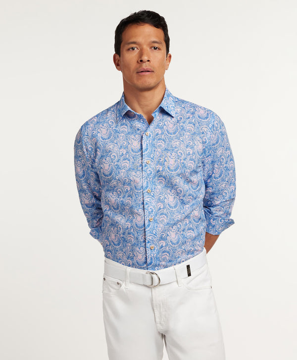CBSM12500496 | Navy & Pink Paisley Linen Blend Sport Shirt