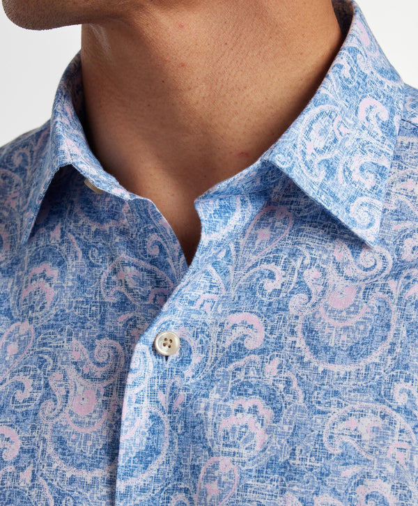 CBSM12500496 | Navy & Pink Paisley Linen Blend Sport Shirt