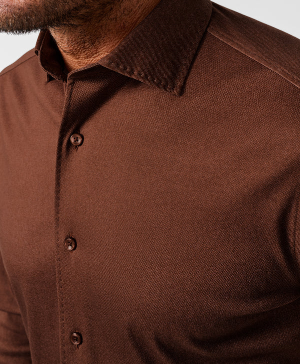 CMSK13105807 | Rust Solid Texture Knit Sport Shirt