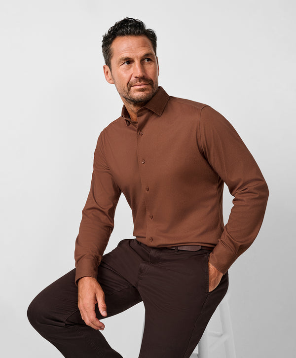 CMSK13105807 | Rust Solid Texture Knit Sport Shirt