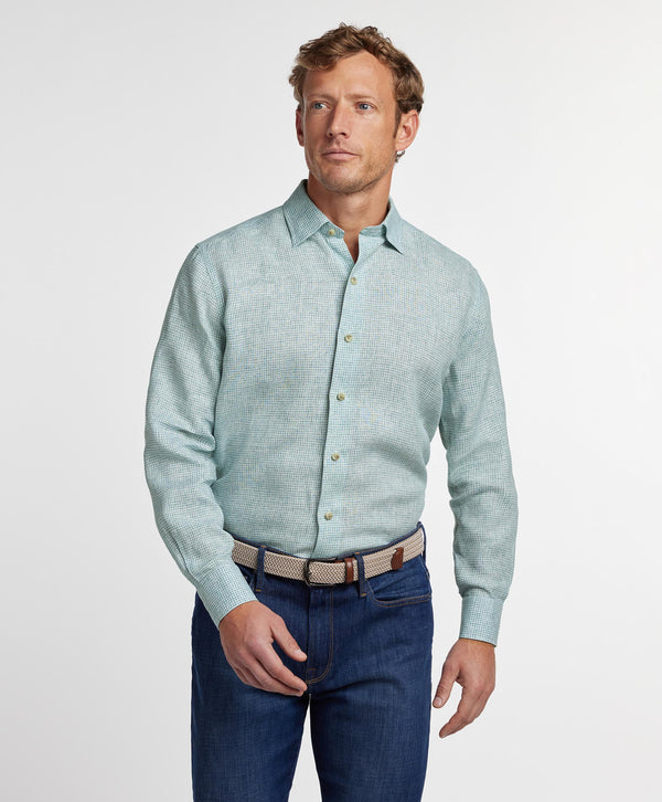 CHBD12825132 | Green Linen Check Sport Shirt