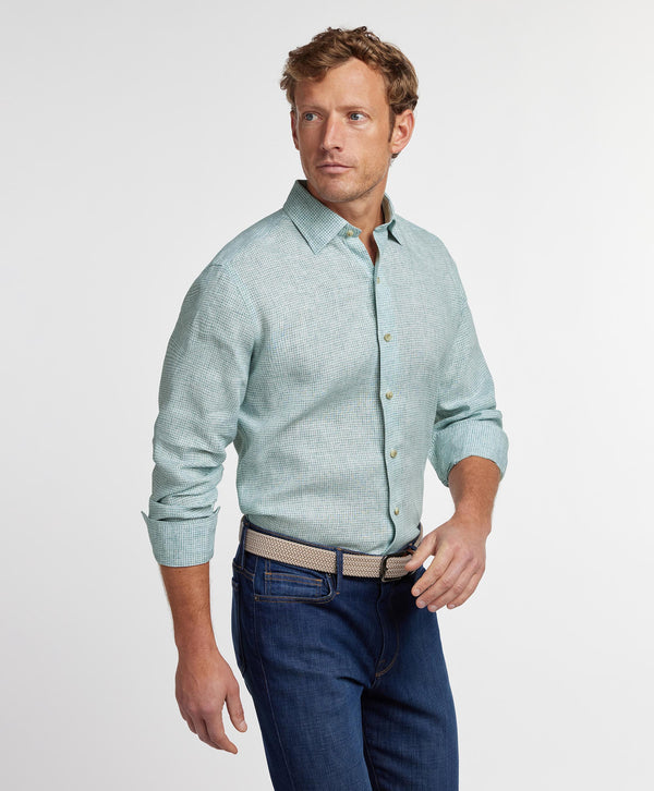 CHBD12825132 | Green Linen Check Sport Shirt