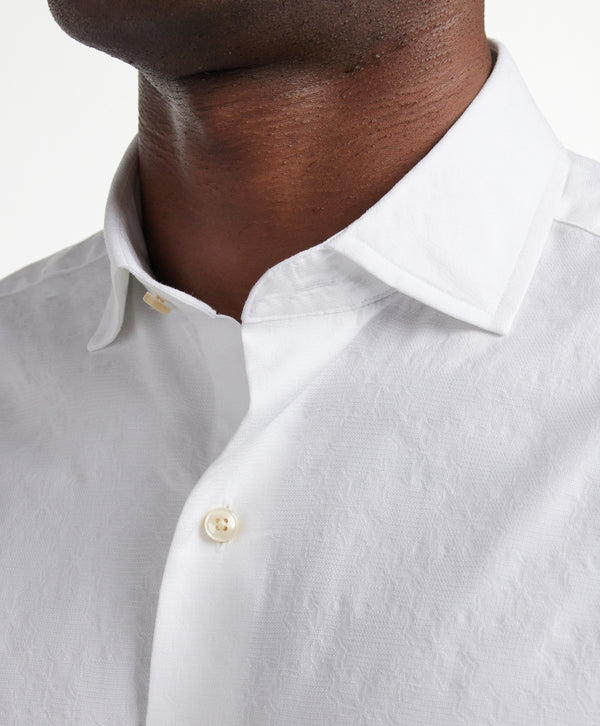 CMSW12014110 | White Geometric Jacquard Sport Shirt