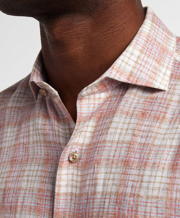 CMSW12828699 | Red & Multi Linen Check Sport Shirt