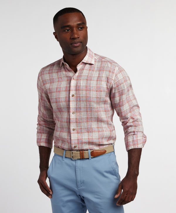 CMSW12828699 | Red & Multi Linen Check Sport Shirt