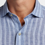 CMSW12953450 | Navy Linen Stripe Sport Shirt