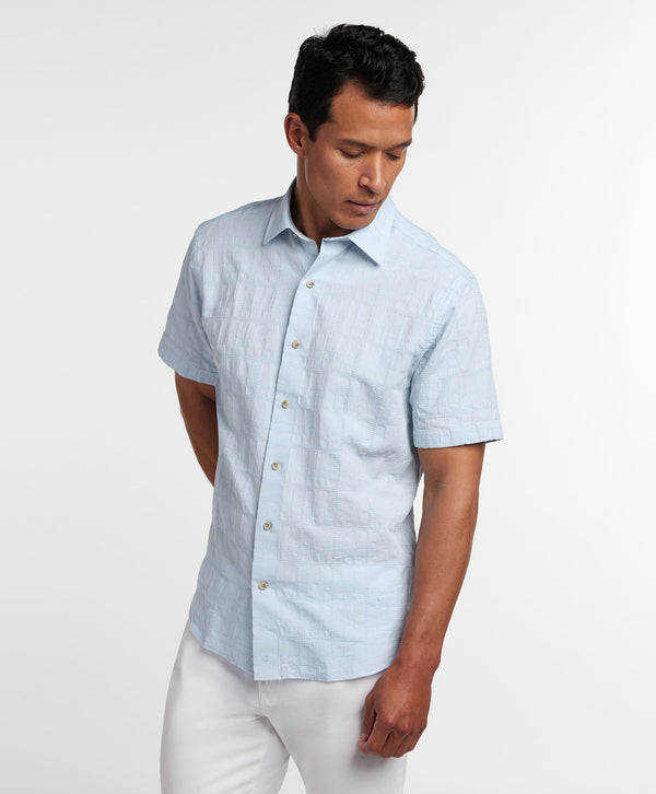 CSSM12016454 | Sky Linen Blend Jacquard Short Sleeve Shirt