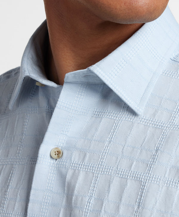 CSSM12016454 | Sky Linen Blend Jacquard Short Sleeve Shirt