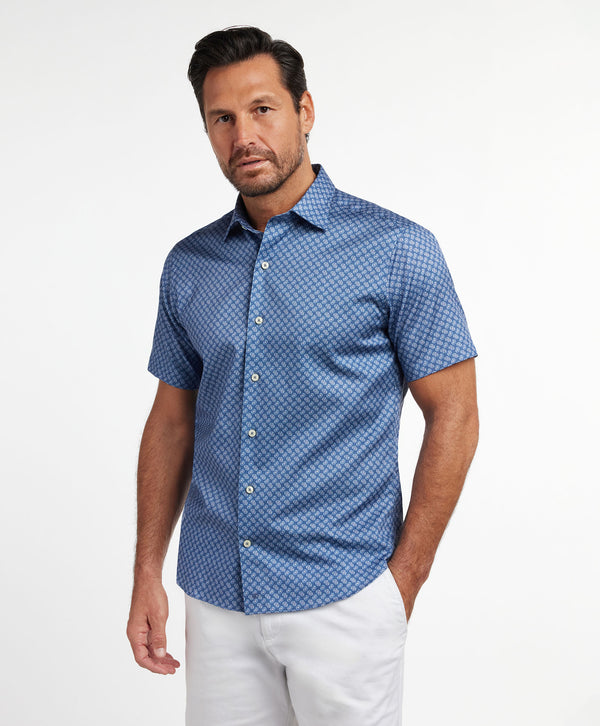 CSSM12216412 | Navy Neat Print Short Sleeve Shirt