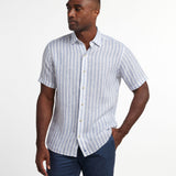 CSSM12953135 | White & Blue Linen Stripe Short Sleeve Shirt