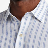 CSSM12953135 | White & Blue Linen Stripe Short Sleeve Shirt