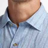CSSM12956423 | Blue Linen Stripe Short Sleeve Shirt