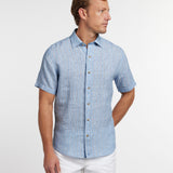 CSSM12956423 | Blue Linen Stripe Short Sleeve Shirt