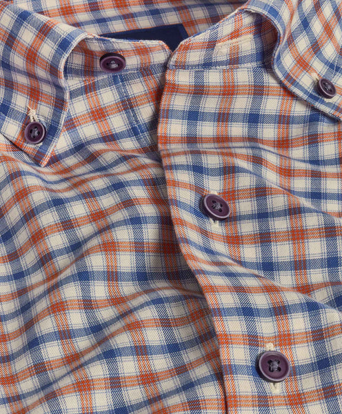 CBBD07859487 | Blue & Orange Brushed Check Shirt
