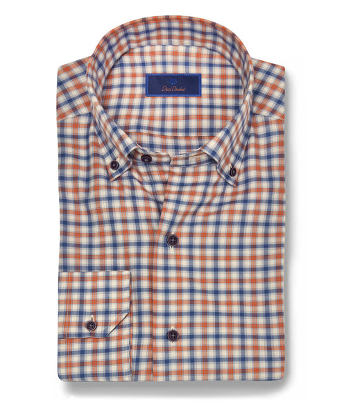 CBBD07859487 | Blue & Orange Brushed Check Shirt