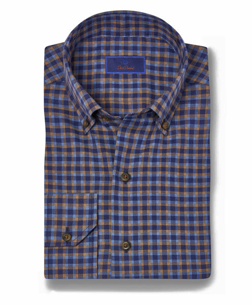 CBBD07862491 | Navy & Chocolate Brushed Check Shirt