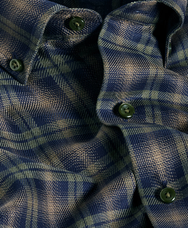 CBBD13821492 | Navy & Olive Melange Check Sport Shirt