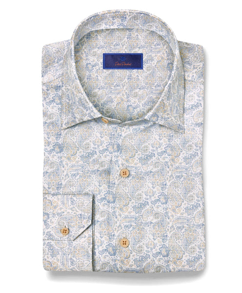 CBSM08500428 | Blue & Tan Paisley Print Shirt