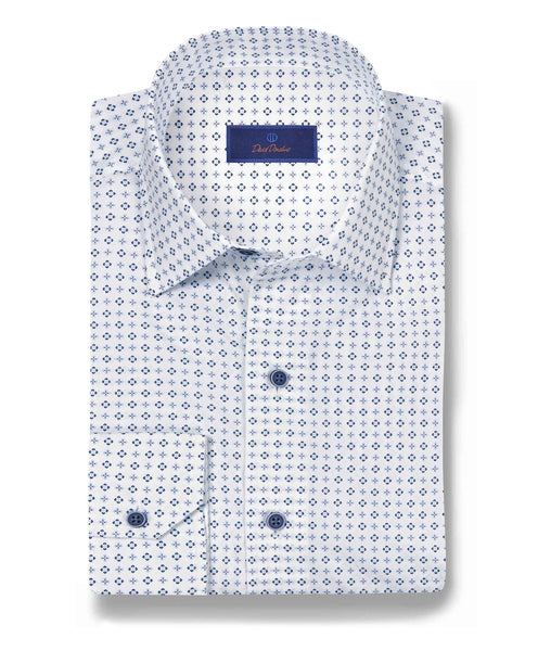 CBSM10205135 | White & Blue Neat Print Sport Shirt