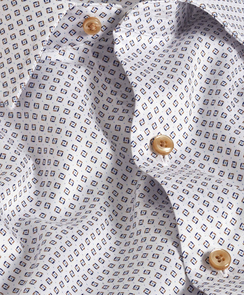 CBSM11210102 | White & Chocolate Micro Geometric Print Sport Shirt