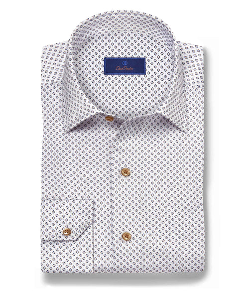 CBSM11210102 | White & Chocolate Micro Geometric Print Sport Shirt