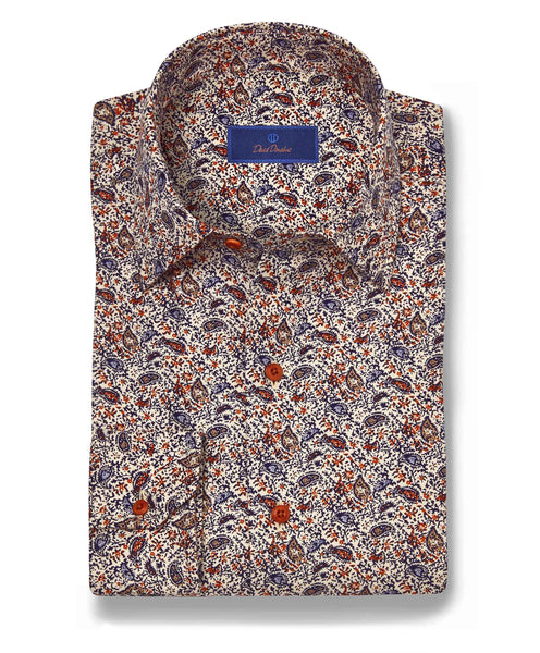 CBSM11500488 | Navy & Pumpkin Paisley Print Sport Shirt