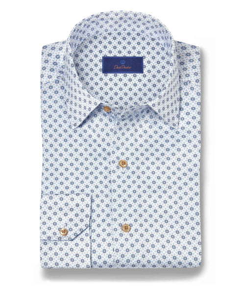 CBSM11604135 | White & Blue Geometric Print Sport Shirt