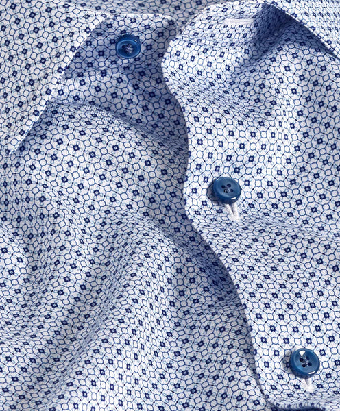 CBSM11605135 | White & Blue Geometric Print Sport Shirt