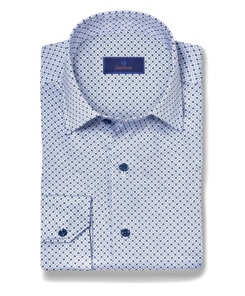 CBSM11605135 | White & Blue Geometric Print Sport Shirt
