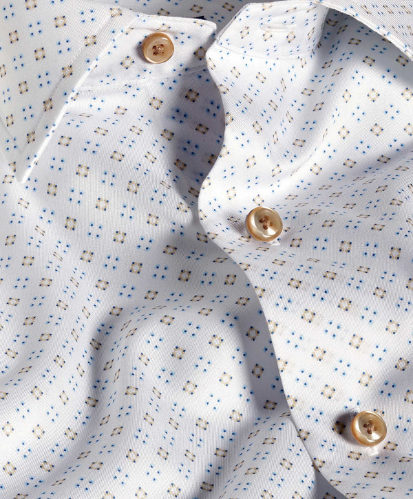 CBSM12215121 | White & Sand Neat Print Sport Shirt