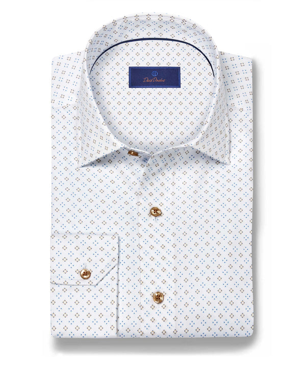CBSM12215121 | White & Sand Neat Print Sport Shirt