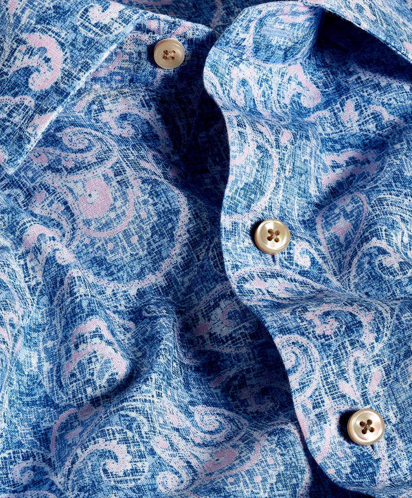 CBSM12500496 | Navy & Pink Paisley Linen Blend Sport Shirt
