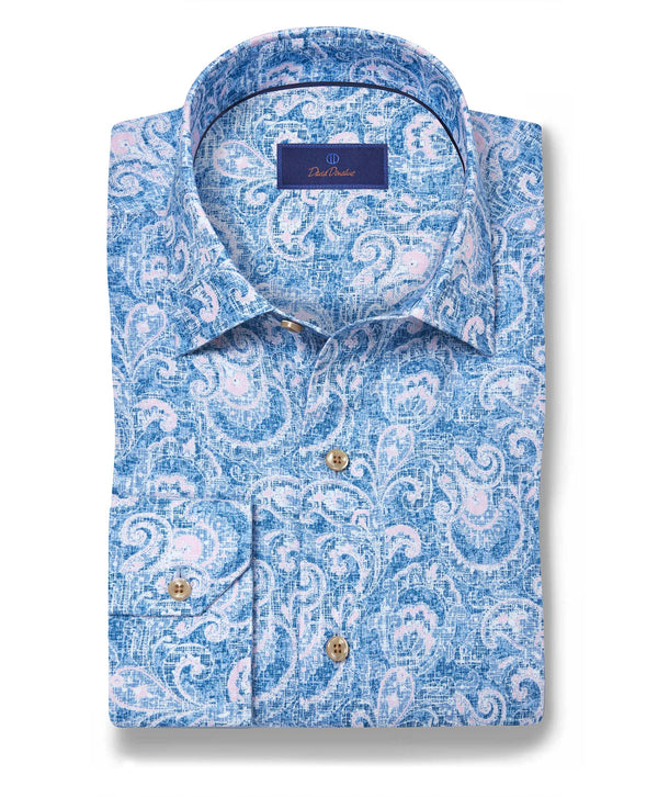 CBSM12500496 | Navy & Pink Paisley Linen Blend Sport Shirt