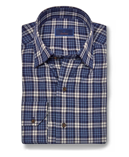 CHBD07842412 | Navy Brushed Plaid Shirt - David Donahue