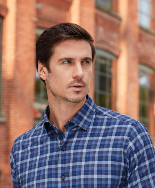 CHBD07864481 | Blue & Charcoal Brushed Plaid Shirt