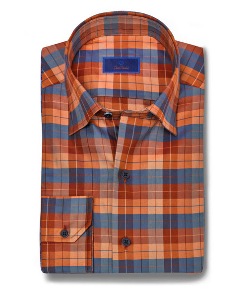 CHBD07866804 | Pumpkin Herringbone Plaid Shirt - David Donahue