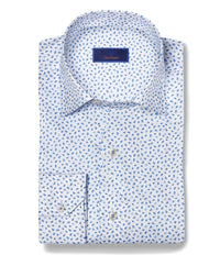 CHBD08205135 | White & Blue Tossed Pine Print Shirt