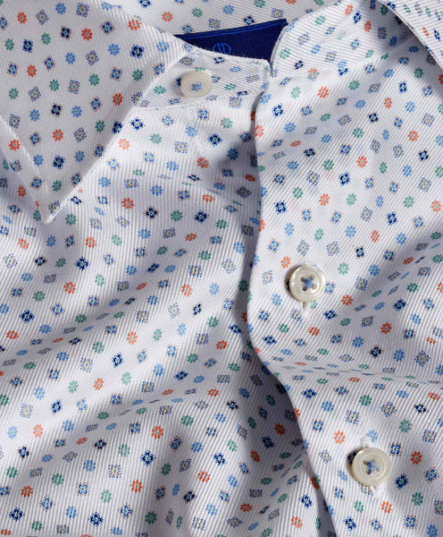 CHBD08206459 | Blue & Melon Floral Neat Print Shirt