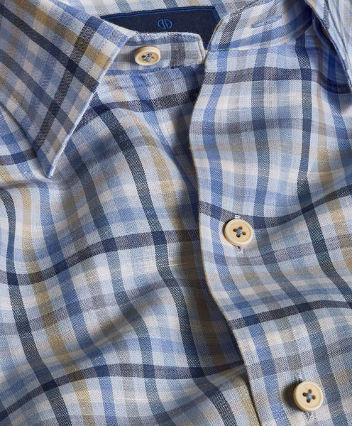CHBD08824428 | Blue & Tan Linen Check Shirt