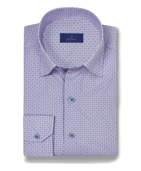 CHBD10610550 | Lilac & Blue Micro Geometric Print Sport Shirt