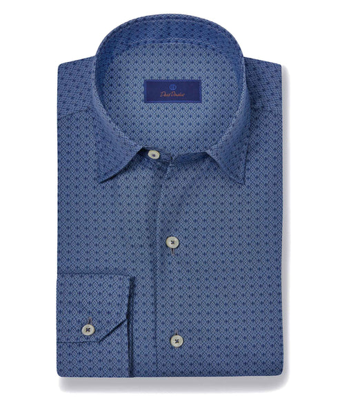 CHBD10617476 | Denim Tonal Geometric Print Sport Shirt
