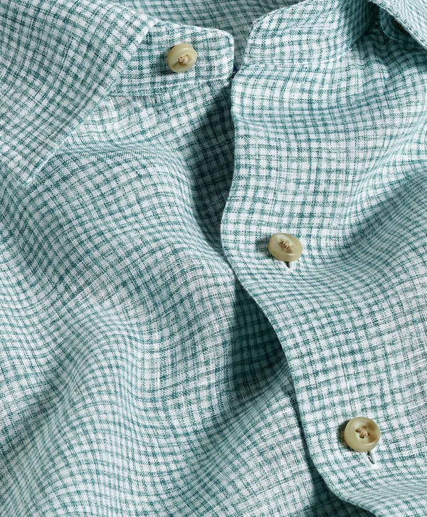CHBD12825132 | Green Linen Check Sport Shirt