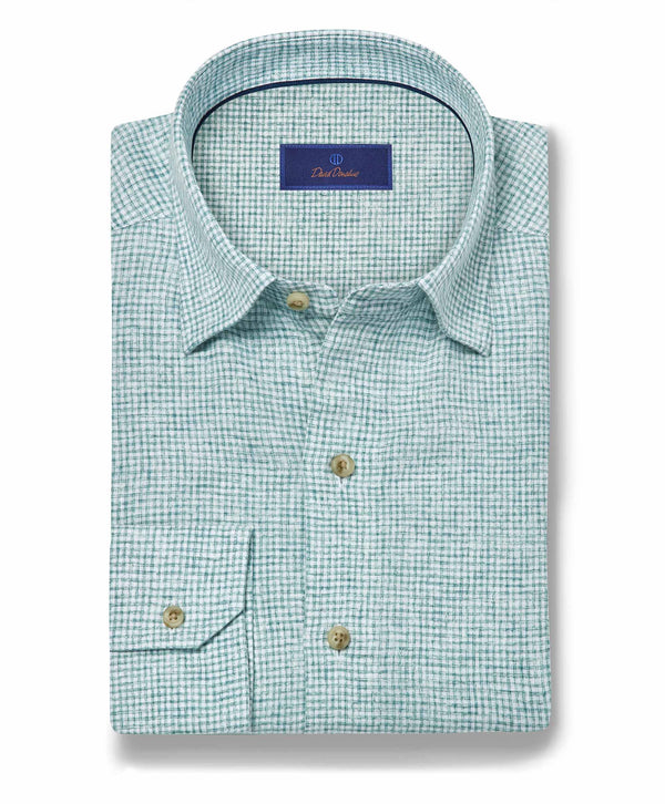 CHBD12825132 | Green Linen Check Sport Shirt