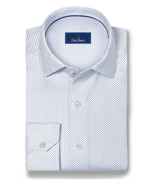 CMSK13214135 | White & Blue Neat Knit Sport Shirt