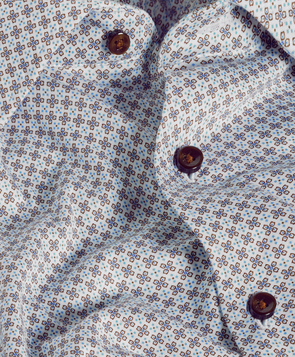 CMSK13609102 | White & Chocolate Geometric Knit Sport Shirt