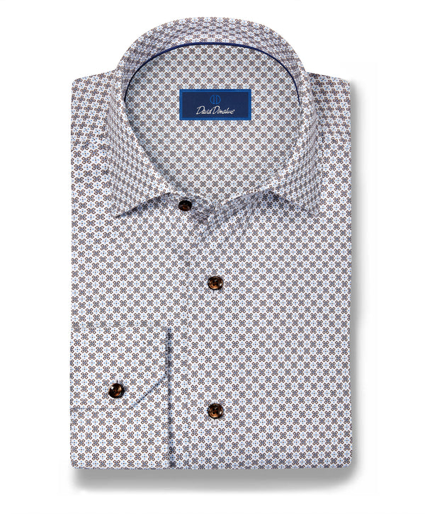 CMSK13609102 | White & Chocolate Geometric Knit Sport Shirt