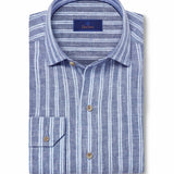 CMSW12953450 | Navy Linen Stripe Sport Shirt