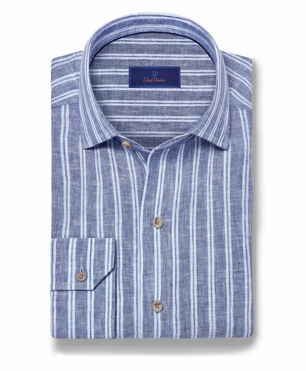 CMSW12953450 | Navy Linen Stripe Sport Shirt